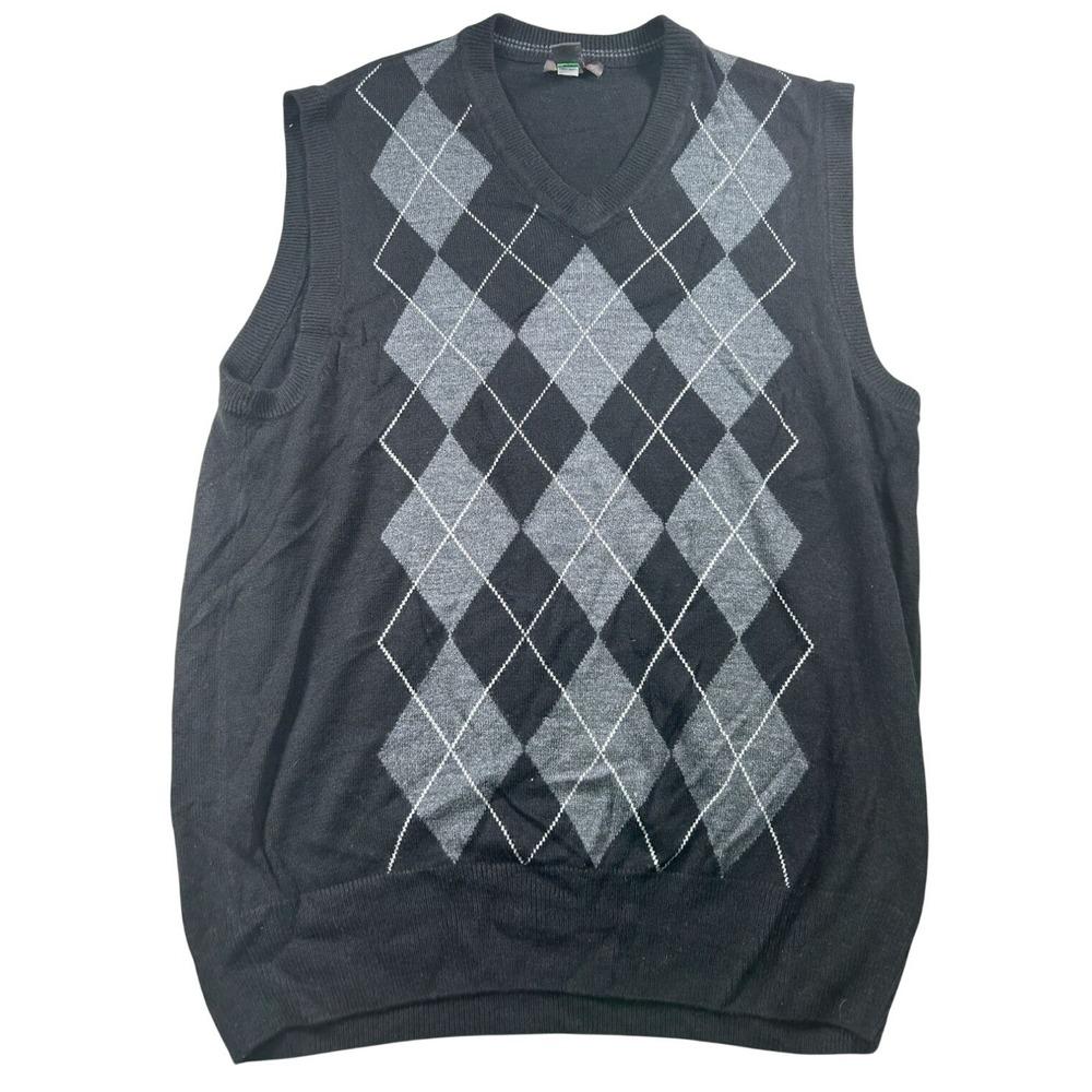 Dockers Argyle Sweater Vest L Black Gray Dark Academia Preppy Grandpa
